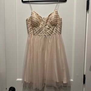 Aidan Mattox Beige and Gold Sequin Dress